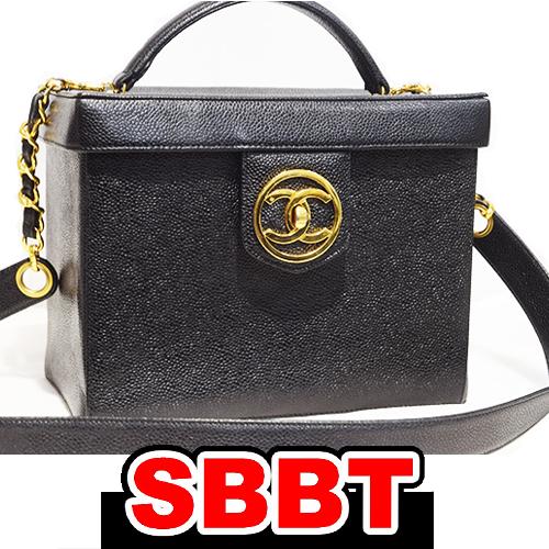シャネル ショルダー付き バニティバッグ　黒　キャビアスキン　２WAY　Ｇ金具　ブラック　化粧バッグ...