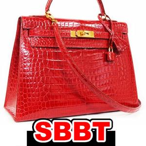 エルメス　ケリー32 外縫い　ブレイズ　赤　クロコダイル ポロサス　G金具 □A刻印 レッド クロコ HERMES 本物 新同 sbbt