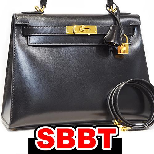 エルメス　ケリー28 外縫い　黒　ブラック　ボックスカーフ　G金具　□M刻印　HERMES kell...