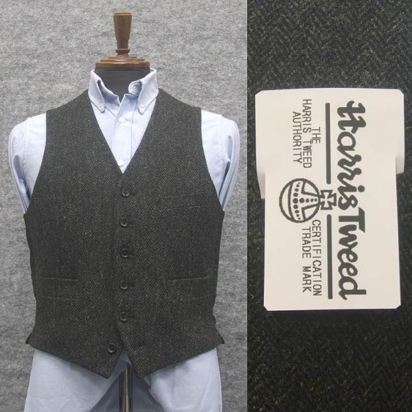 英国生地　[Harris Tweed]ハリスツイード　ベスト　[A体][AB体]兼用 　グレー/ヘリ...