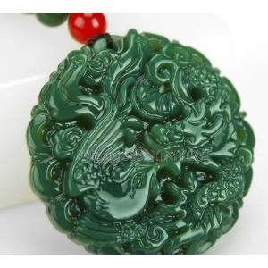 美しい 自然 緑 和田翡翠彫刻 中国ドラゴン フェニックス お守り