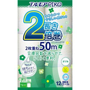 【※】《長さ2倍巻！》 エルモア ピコ トイレットロール 2倍巻 ダブル 50m (12ロール) 花...