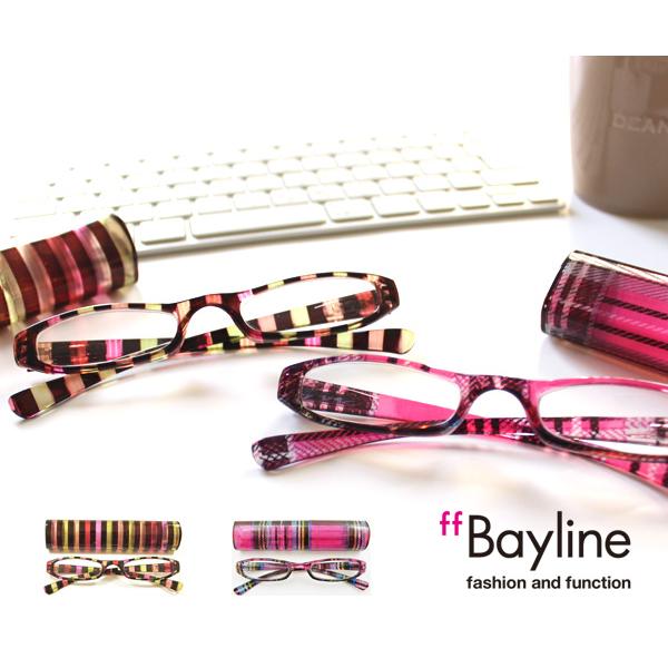 Bayline リーディンググラス(老眼鏡) マルチストライプ／ピンクチェッククリアプラスチックケー...