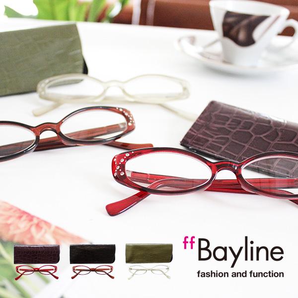 Baylineラインストーン付クリアカラーデザインオーバルフレームリーディンググラス クロコ調ソフト...