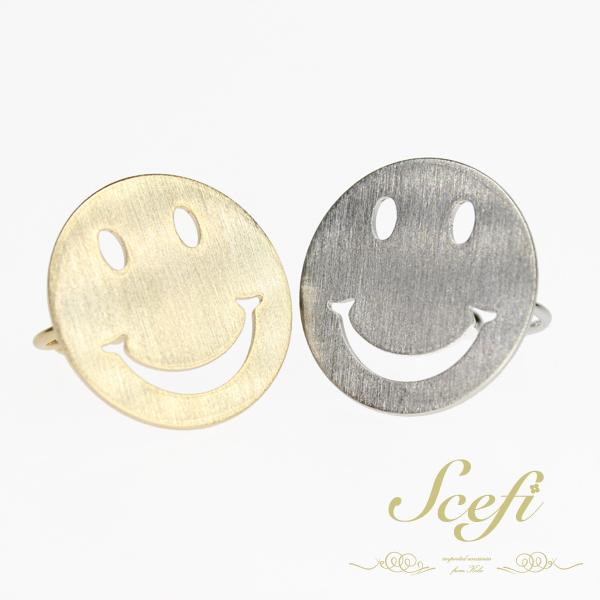 スマイル smile ニコちゃん  リング シンプル ゴールド シルバー フリーサイズ
