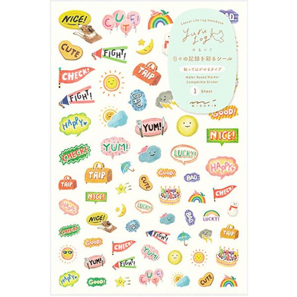 シール ゆるログ 1枚入 気持ち柄 文字 天気 和紙 貼ってはがせる 再剥離 日記 記録 手帳 ノー...