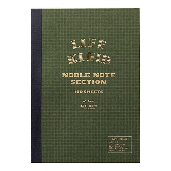 LIFE×kleid ノーブルノート A5 2mm方眼 オリーブ 用紙クリーム [01] 〔メール便...