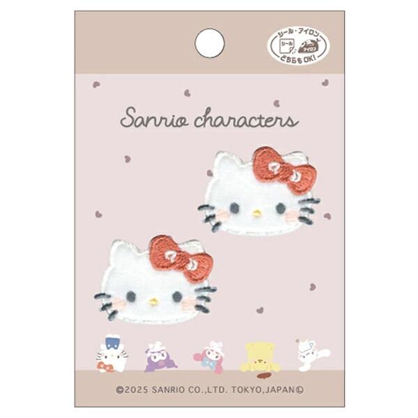 ハローキティ ふわふわワッペン 3.4×2.5cm 2個入 むきゅむきゅ シール・アイロン両用 目印...