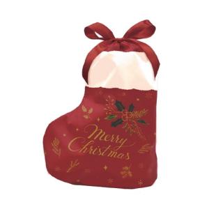 ラッピング袋 巾着 クリスマス ソックス S リボン付 マチ付 バッグ プレゼント ギフト 包む [02] 〔合計1100円以上で購入可〕