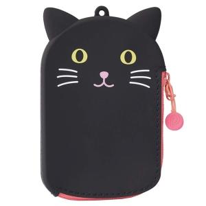 パスポーチ ケース 小物 小銭 定期入れ リヒトラブ SMART FIT PuniLabo クロネコ かわいい 動物 [02] 〔合計1100円以上で購入可〕｜school-supply