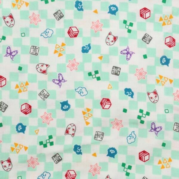 KOKKA コッカ ダブルガーゼ生地 鬼滅の刃 幅約108cm 100cmカット アイコン柄 グリー...