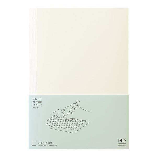 MDノート A5 方眼罫B 5mm 176ページ 180度フラット しおりひも付 インデックスシール...