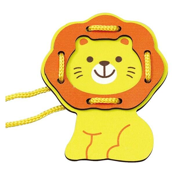 木製 ひもとおし ライオン 紐通し 知育玩具 4ヶ月〜 [01] 〔メール便 送料込価格〕