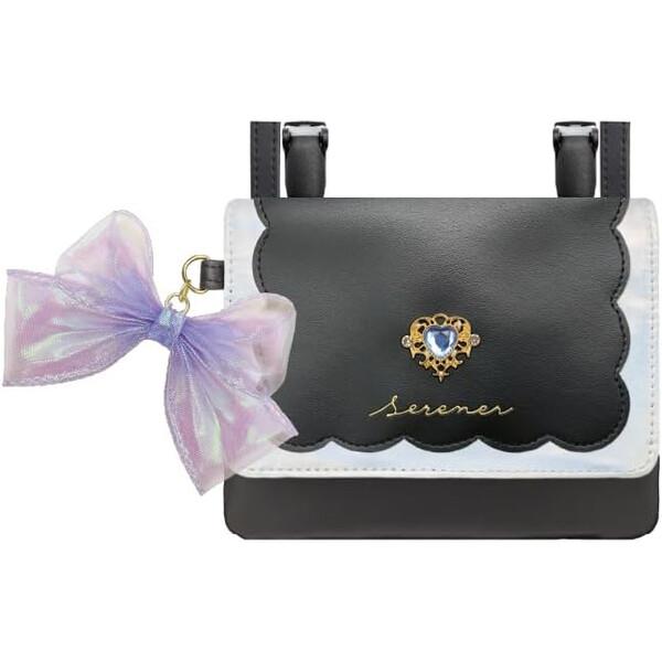 ワイドポシェットポケット オーロラブラック リボン ハートパーツ付 移動ポケット 2WAY かわいい...