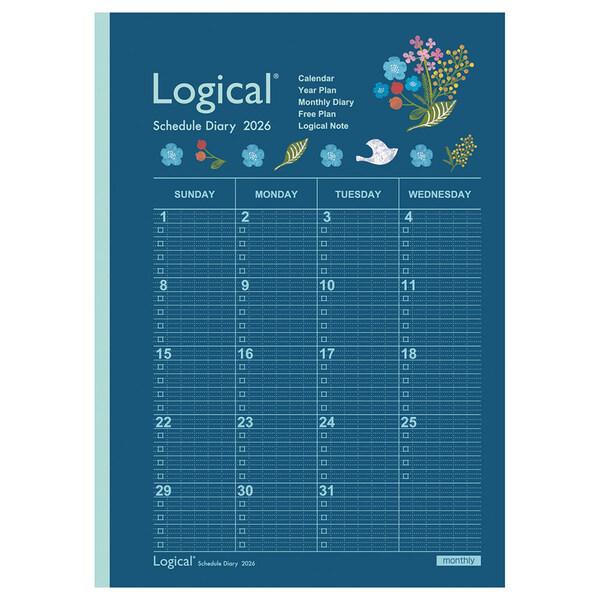 ナカバヤシ 2026年 手帳・ダイアリー ロジカルダイアリー 月間ノートタイプA A5 フラワー 月...