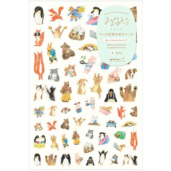 シール ゆるログ 1枚入 動物柄 日常 絵文字 和紙 貼ってはがせる 再剥離 日記 記録 手帳 ノー...