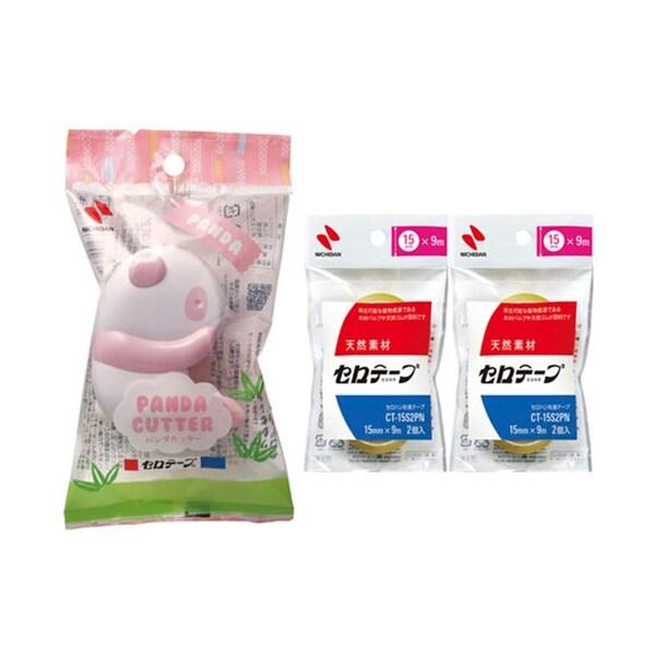 ニチバン セロテープ パンダ テープカッター 替え小巻 4巻付き ホワイト&amp;ピンク  [02] 〔合...