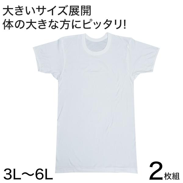 メンズ 半袖 tシャツ 大きいサイズ 綿100% クルーネック 2枚組 3L〜6L 下着 シャツ 男...