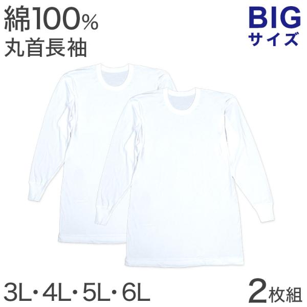 綿100％ 長袖 丸首 シャツ 2枚組 フライス 3L 4L 5L 6L メンズ 肌着 下着 アンダ...