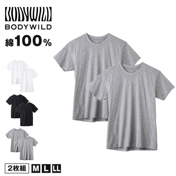 グンゼ クルーネック tシャツ ボディワイルド 綿100 2枚組 M L LL 丸首 肌着 下着 無...