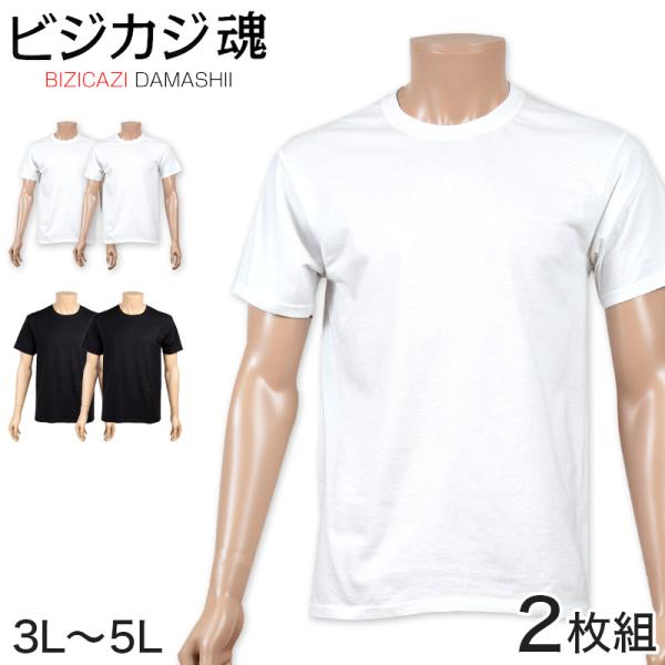 ヘインズ ビジカジ魂 tシャツ メンズ 半袖 綿100 大きいサイズ 2枚組 3L〜5L (下着 綿...