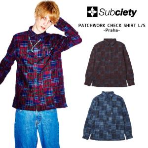 SUBCIETY サブサエティー PATCHWORK CHECK SHIRT L/S EMOTION パッチワーク 長袖シャツ｜scrape