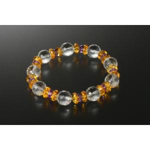 無病健康ブレスレット　白水晶 黄水晶 アメジスト パワーストーン ブレスレット 送料無料 メンズ レ...