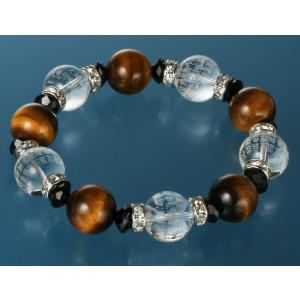 般若心経・開運ブレス 虎目石タイプ　白水晶 虎目石 オニキス パワーストーン ブレスレット 送料無料...