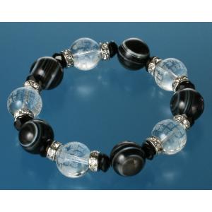 般若心経・開運ブレス 天眼石タイプ　白水晶 天眼石 オニキス パワーストーン ブレスレット 送料無料...