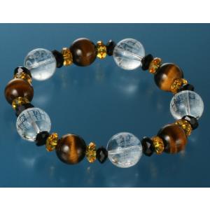 般若心経・招福ブレス 虎目石タイプ　白水晶 黄水晶 虎目石 オニキス パワーストーン ブレスレット ...