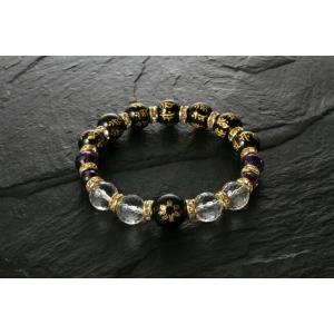 七梵字・大開運ブレス　白水晶 アメジスト オニキス パワーストーン ブレスレット 送料無料 メンズ ...