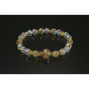 南無妙レインボークォーツブレス　白水晶 黄水晶 金針水晶 パワーストーン ブレスレット 送料無料 メ...