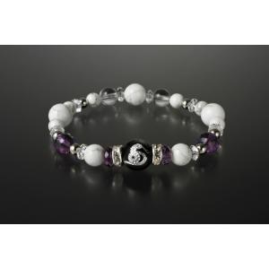 吉兆・白蛇神ブレスレット　白水晶 アメジスト オニキス ホワイトハウライト パワーストーン ブレスレ...