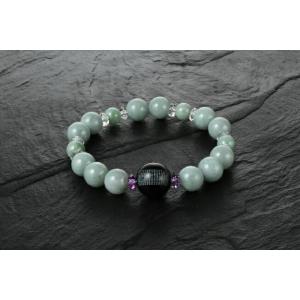 般若心経ひすいブレス Ｍサイズ　白水晶 アメジスト オニキス 翡翠 パワーストーン ブレスレット 送...