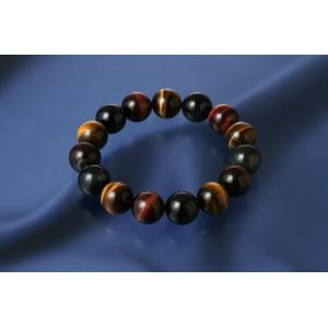 大粒三色 タイガーアイ・メンズブレス 丸珠タイプ　黄虎目石 赤虎目石 青虎目石 パワーストーン ブレ...