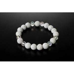 溶岩オーロラ水晶ブレス　溶岩ビーズ 白水晶 パワーストーン ブレスレット メンズ レディース 効果 ...