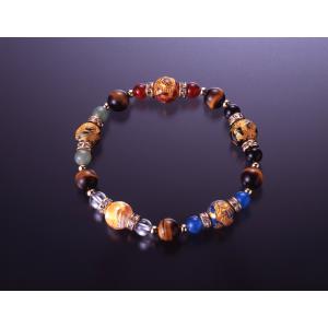 隆盛・五色龍ブレス　白水晶 虎目石 アベンチュリン パワーストーン ブレスレット 送料無料 メンズ ...