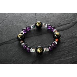 陰陽風水太極ブレス　白水晶 アメジスト オニキス パワーストーン ブレスレット 送料無料 メンズ レ...