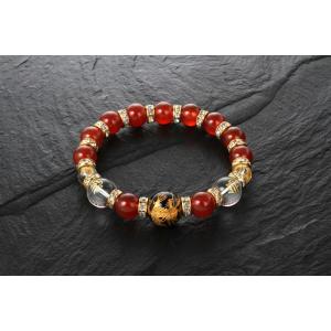 龍王梵字・幸運ブレス　白水晶 赤メノウ オニキス パワーストーン ブレスレット  メンズ レディース...