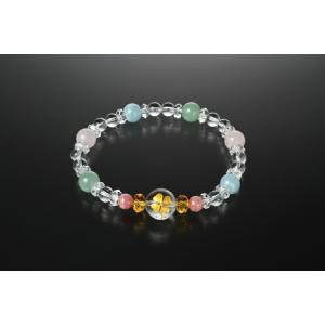 四ツ葉のクローバー大幸運ブレス　白水晶 黄水晶 アクアマリン インカローズ ローズクォーツ アベンチ...