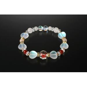 蝶とハートのブレスレット　ルナフラッシュ 白水晶 赤メノウ ローズクォーツ パワーストーン ブレスレ...