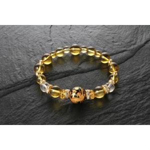 黄金龍のお守りブレス　白水晶 黄水晶 オニキス パワーストーン ブレスレット メンズ レディース ア...