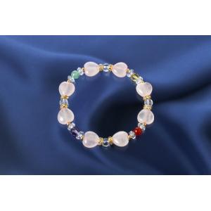 ローズクォーツ・カラフル宝石ブレス　白水晶 黄水晶 アメジスト 赤メノウ ローズクォーツ アベンチュ...