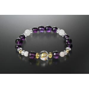 アメジスト朝顔ブレス　白水晶 黄水晶 アメジスト ローズクォーツ パワーストーン ブレスレット 送料...