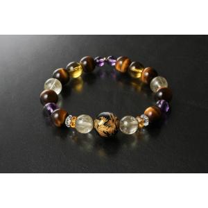 ルチルクォーツ・手彫黄金龍ブレス 白水晶 黄水晶 アメジスト 金針水晶 虎目石 オニキス K18 パ...