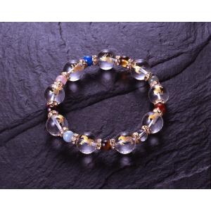 カラフル宝石・九頭馬ブレス　白水晶 黄水晶 虎目石 赤メノウ 青メノウ ローズクォーツ パワーストー...