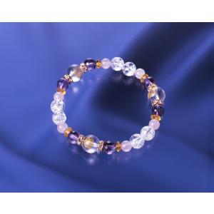 トリプルふくろう幸せ水晶ブレス　白水晶 爆裂白水晶 黄水晶 アメジスト ローズクォーツ パワーストー...