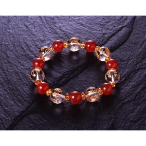 七梵字水晶・赤めのうブレスレット　白水晶 黄水晶 赤メノウ パワーストーン ブレスレット 送料無料 ...