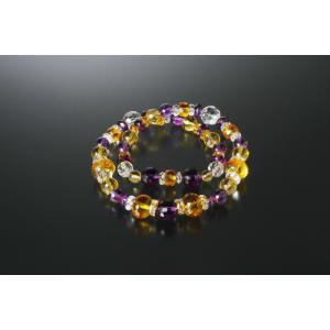 パワーストーン二重巻ブレスレット　白水晶 黄水晶 アメジスト パワーストーン ブレスレット 送料無料...