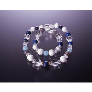 ラッキー宝石・二重巻ブレス　白水晶 アクアマリン ラピスラズリ ラブラドライト ハウライト パワース...